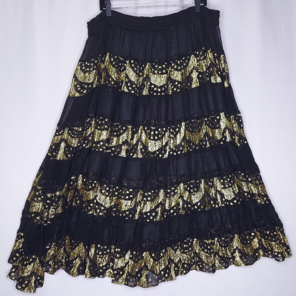 Sheer Maxi Skirt 1X Black Metallic Lace Full Aline Midi Maxi Skirt Boho Witchy - Picture 6 of 8